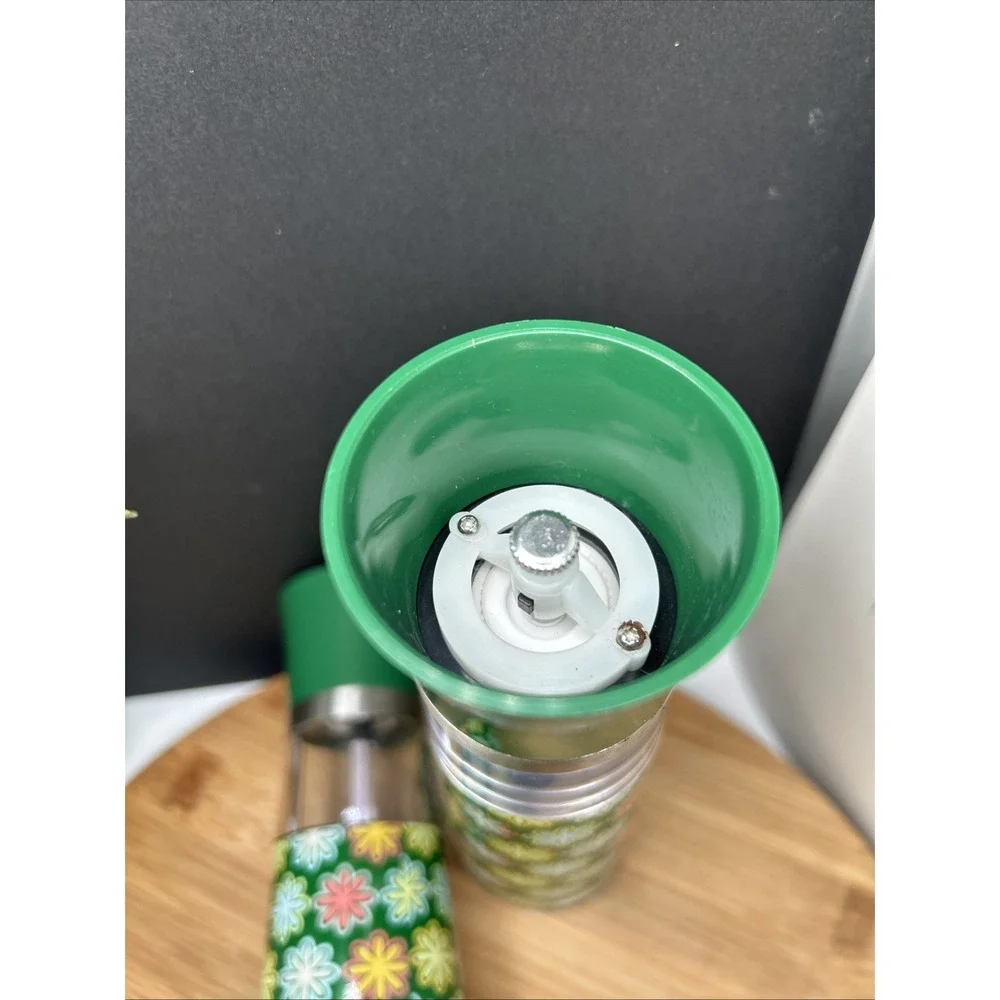 Salt &‎ Pepper Grinder Set Green Push Button Acrylic Stainless Battery Power